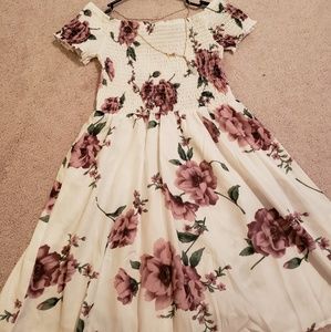 Off Shoulder Floral Print Dip Dress